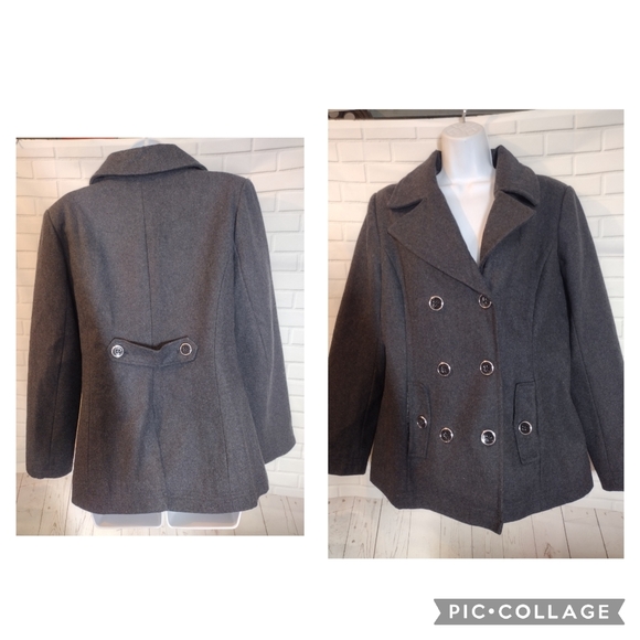New York & Company Gray Wool Blend Double-Breasted Pea Coat - Picture 1 of 9